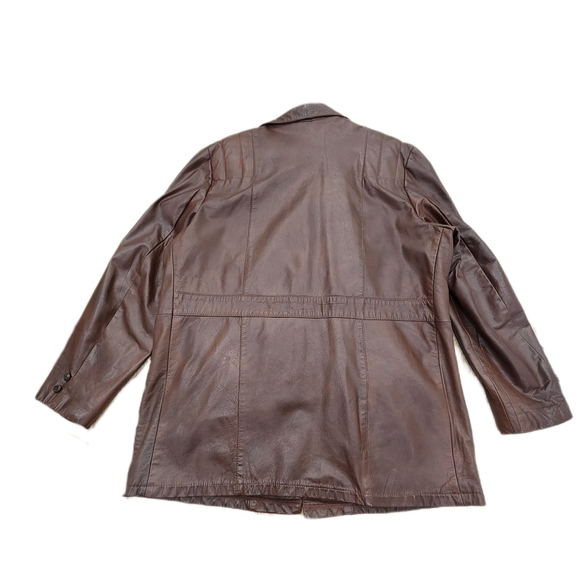70s Vintage Sears  "The Leather Shop" Leather Lined Coat, Brown, Men's 44 Tall - Picture 5 of 11